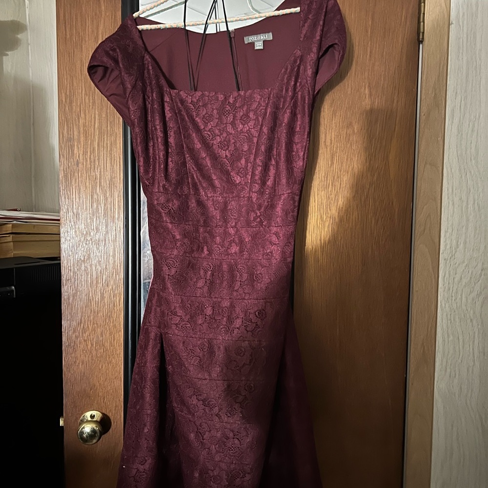 Roz&Ali PLUS - 24W formal plum/wine floral lace dress - just below the knee